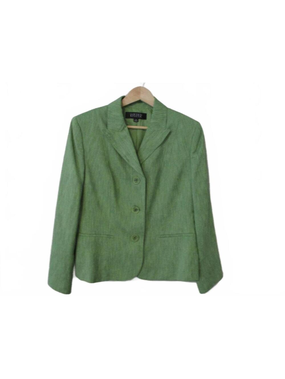 Kasper Womens Textured Green Blazer Jacket 3 Button Tailored Casual Coat Sz 12